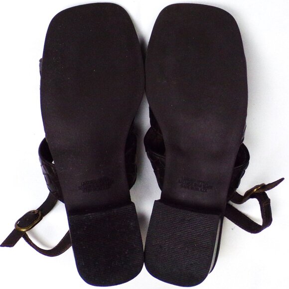 COUP D'ETAT LTD size 6.5M brown low-heel sandals woven-strap leather uppers - Picture 14 of 16